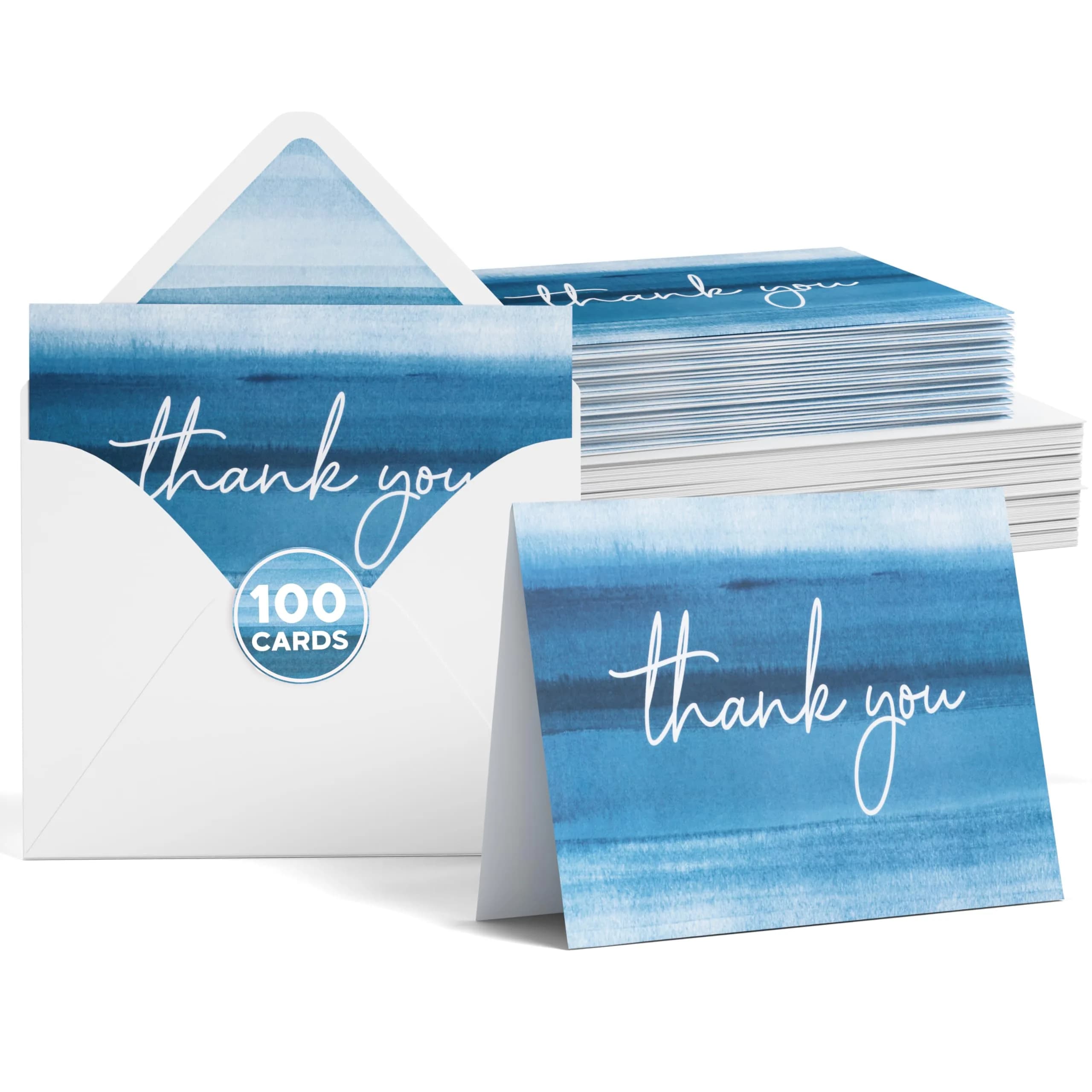 VNS Creations Blank Wedding Thank You Cards 100 Pack 4x6 Inches | Greenery & Gold Design — Ombre / 4" x 6" (Value Pack)