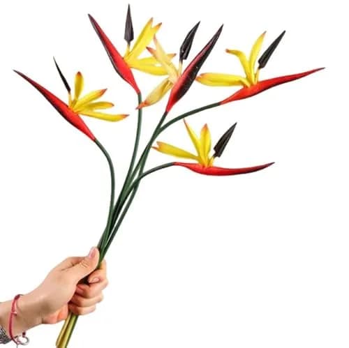 Corkwaw 8 Pack Artificial Bird of Paradise Flowers 55 cm (21-1/2 Inch) | Realistic Yellow Tropical Decor thumbnail 1