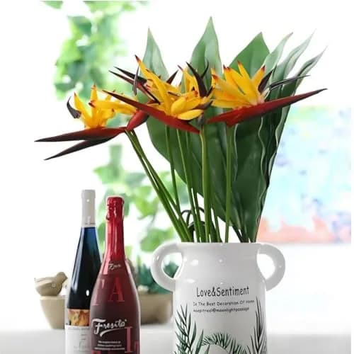 Corkwaw 8 Pack Artificial Bird of Paradise Flowers 55 cm (21-1/2 Inch) | Realistic Yellow Tropical Decor thumbnail 7