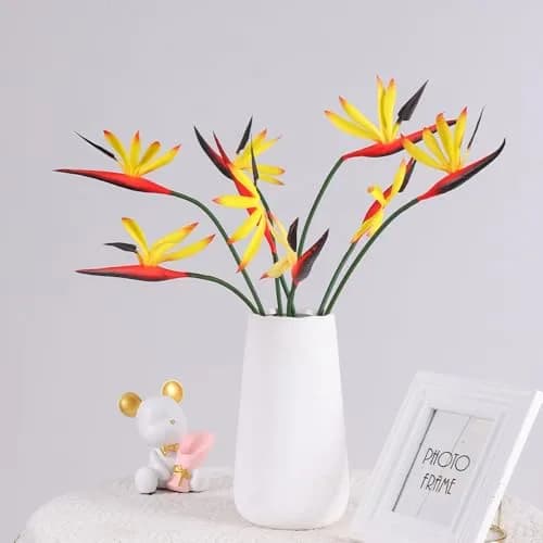 Corkwaw 8 Pack Artificial Bird of Paradise Flowers 55 cm (21-1/2 Inch) | Realistic Yellow Tropical Decor thumbnail 3