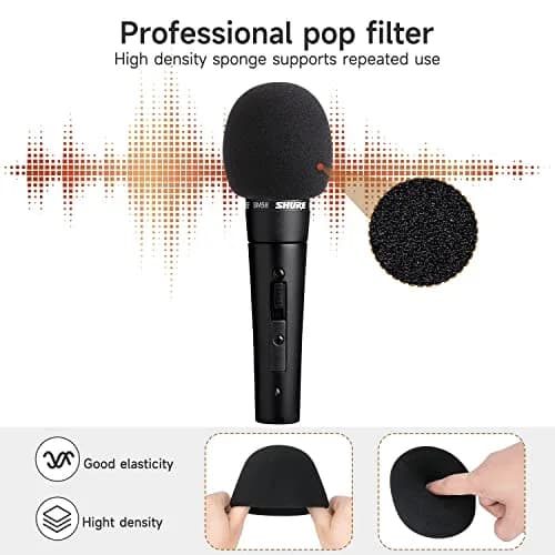 WIBOND 6 Pack Foam Mic Cover, Thick Handheld Windscreen for Shure SM58, 2.75 x 2.5 inches (Black) thumbnail 4