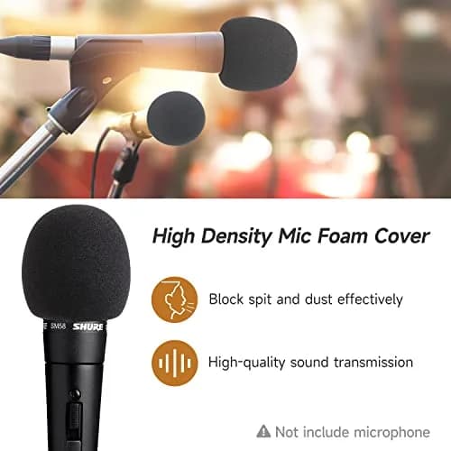 WIBOND 6 Pack Foam Mic Cover, Thick Handheld Windscreen for Shure SM58, 2.75 x 2.5 inches (Black) thumbnail 5