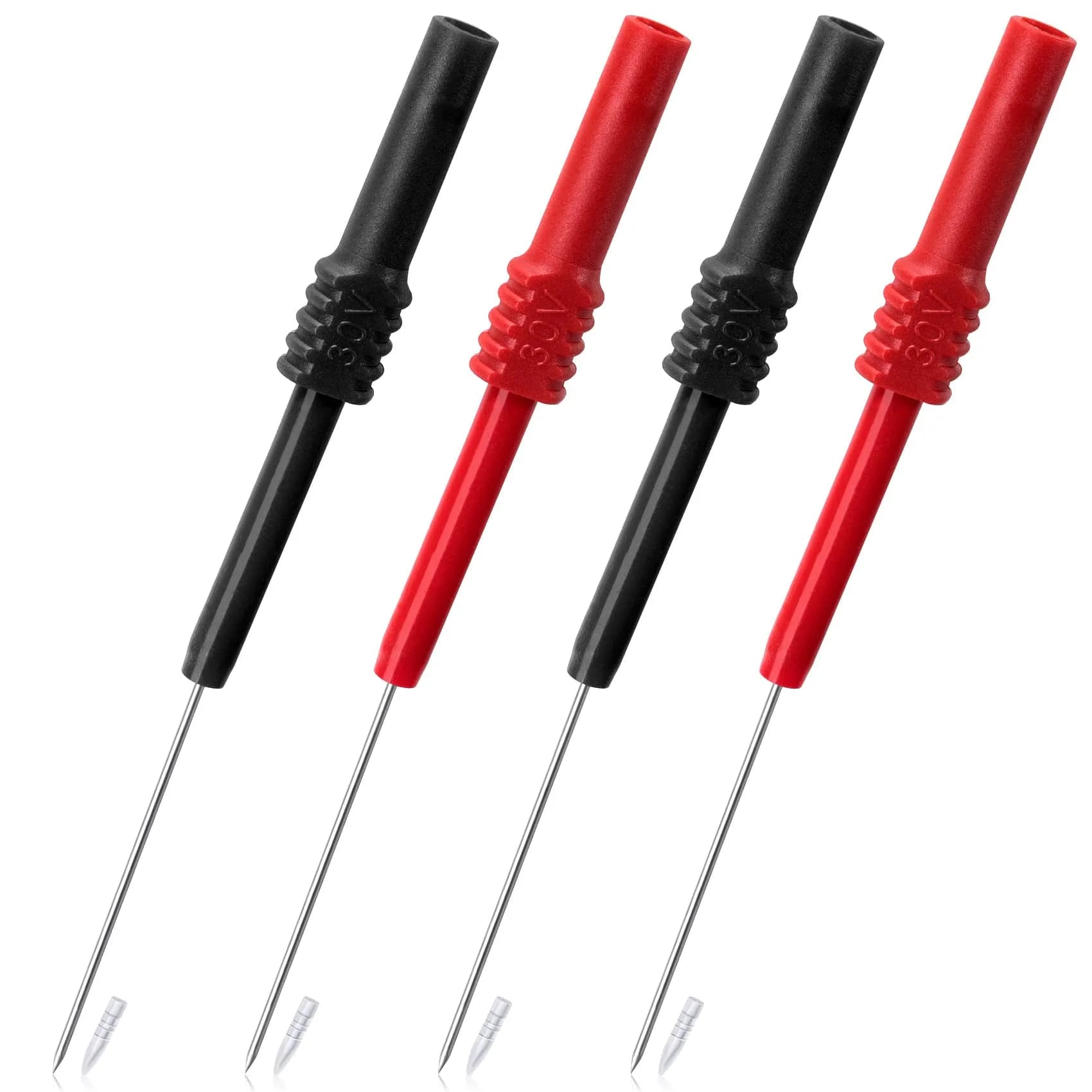OIIKI 10Pcs 0.7mm Test Probe Pins | Non-Destructive Insulation Piercing Needle Testers — Black, Red,4pcs