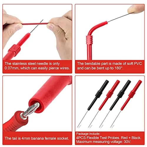 OIIKI 4 PCS Flexible Back Probe Pins | Bendable PVC Test Probes for Automotive & Electrical Testing thumbnail 4