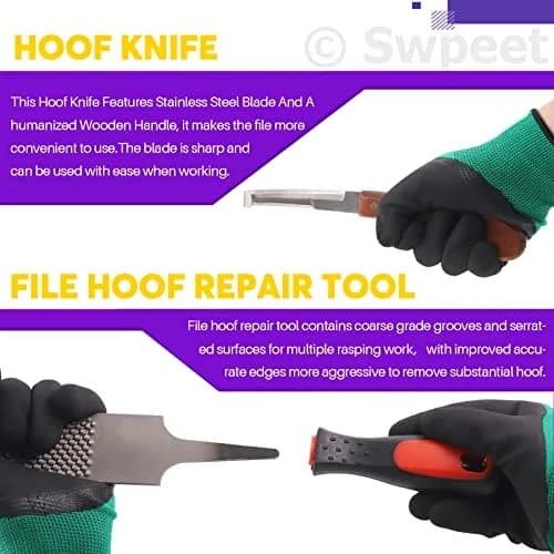 Swpeet 8Pcs Farrier Tools Kit with Roll Pack | Horses Hoof Trimmers, Nipper, Rasp & Knife, Rubber Handle (7 pcs + Gloves) | Pet Supplies thumbnail 5