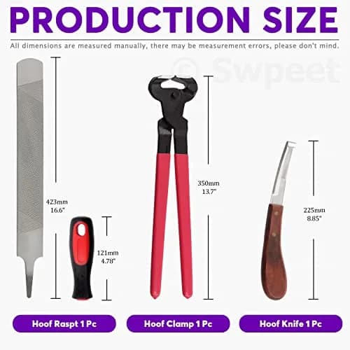 Swpeet 8Pcs Farrier Tools Kit with Roll Pack | Horses Hoof Trimmers, Nipper, Rasp & Knife, Rubber Handle (7 pcs + Gloves) | Pet Supplies thumbnail 2