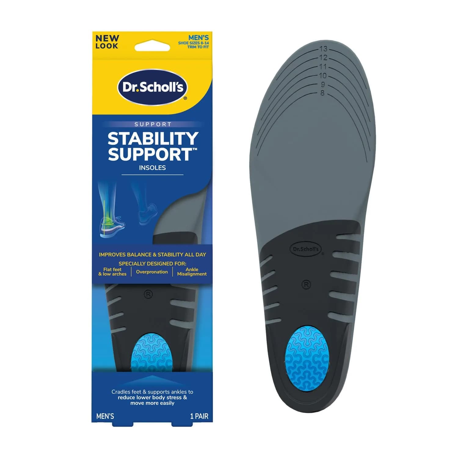 Dr. Scholl's Stability Support Insoles for Men, Size 8-14 (Gray) | Arch Support - main product image
