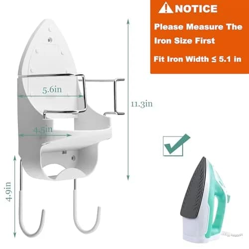 DOUBLE 2 C White Ironing Board Hanger Wall Mount with Hooks for Hot Unplugged Irons & Boards, 15.3cm (6") Wide thumbnail 3