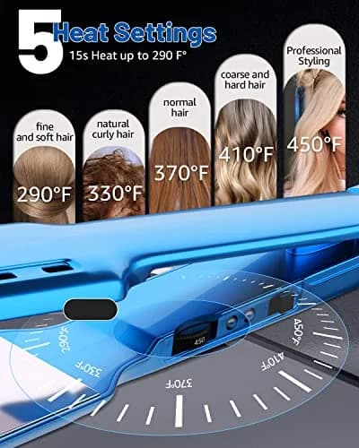 7MAGIC Nano Titanium 1.7" Flat Iron Hair Straightener for Thick Hair, Blue | Dual Voltage 110-220V thumbnail 5