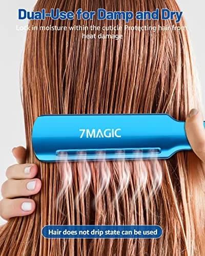 7MAGIC Nano Titanium 1.7" Flat Iron Hair Straightener for Thick Hair, Blue | Dual Voltage 110-220V thumbnail 3