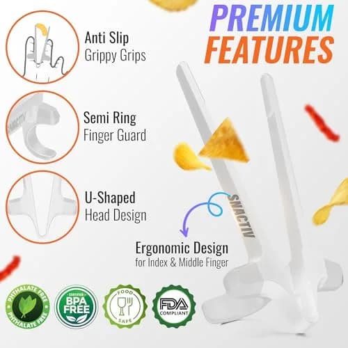 SNACTIV PRO Finger Chopsticks for Gamers - White, 10 inches (25.4 cm) | Mess-Free Snacking Solution for Gaming thumbnail 4