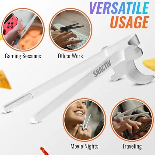SNACTIV PRO Finger Chopsticks for Gamers - White, 10 inches (25.4 cm) | Mess-Free Snacking Solution for Gaming thumbnail 6