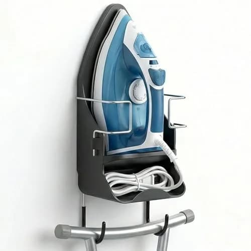 DOUBLE 2 C Black Ironing Board Hanger Wall Mount with Iron Holder & Hooks | 11.3" L x 4.5" W thumbnail 1