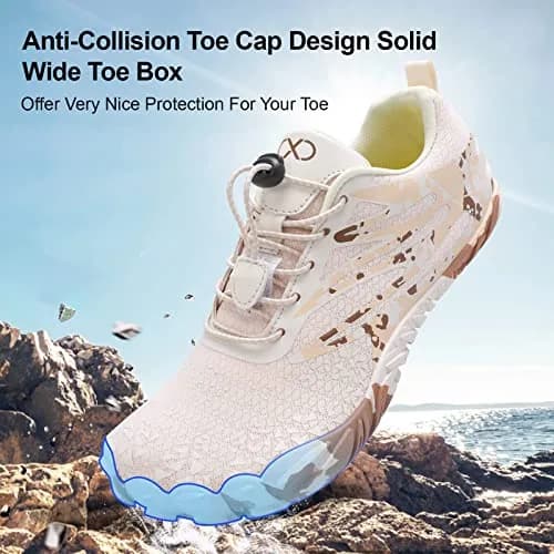 XIHALOOK Barefoot Sports Water Aqua Shoes for Men & Women Beige Brown, 25.4cm (10in) | Quick Dry Breathable Mesh thumbnail 5