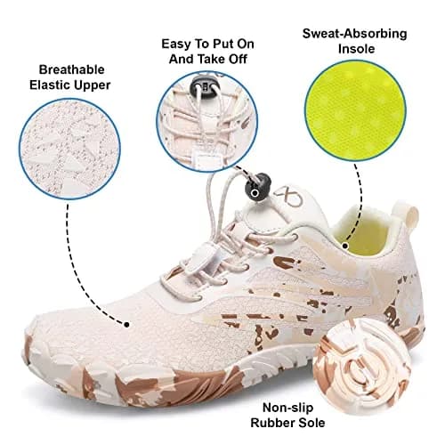XIHALOOK Barefoot Sports Water Aqua Shoes for Men & Women Beige Brown, 25.4cm (10in) | Quick Dry Breathable Mesh thumbnail 3