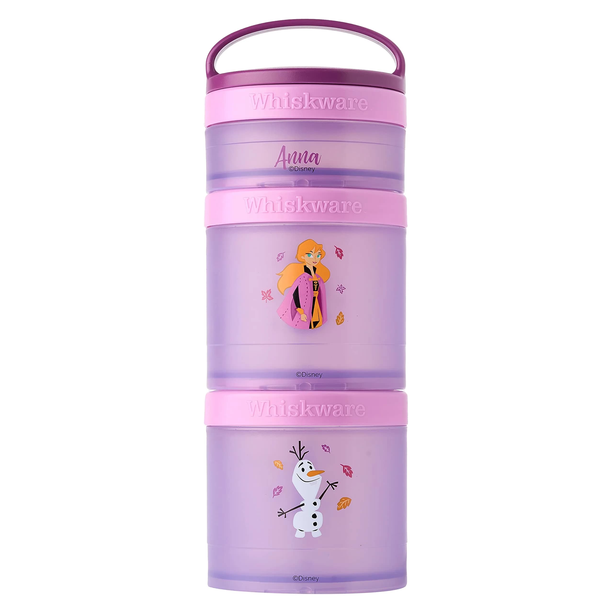 Whiskware Disney Pixar Stackable Snack Containers for Kids and Toddlers, 3-Piece Set | BPA-Free & Dishwasher-Safe — Anna and Olaf / Disney