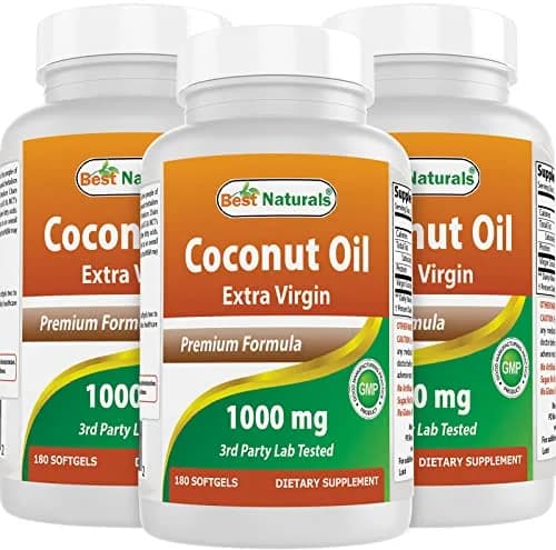 Best Naturals Extra Virgin Coconut Oil 1000 mg Softgel 180 Count | 3 Pack, Non-GMO, Gluten-Free, Made in USA thumbnail 1