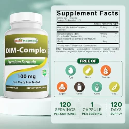 Best Naturals DIM Complex 100 mg 120 Capsules | Supports Hormonal Balance & Detox in India thumbnail 2