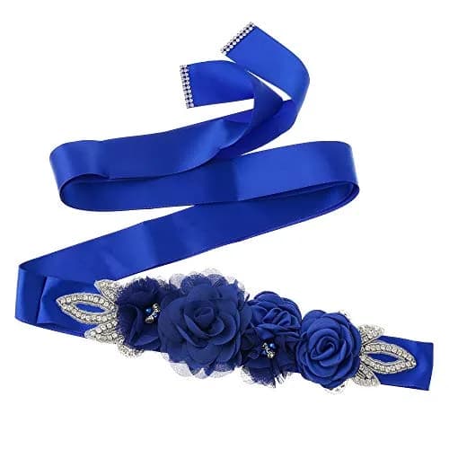 Huralona Wedding Sash Belt Satin Ribbon with Flowers Pearls Rhinestone | Elegant Bridal Accessory for Women thumbnail 1