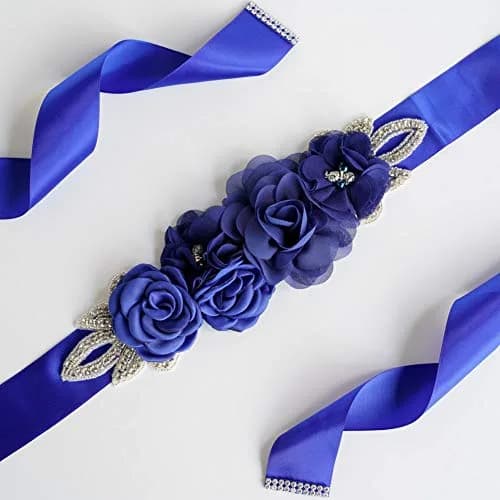 Huralona Wedding Sash Belt Satin Ribbon with Flowers Pearls Rhinestone | Elegant Bridal Accessory for Women thumbnail 4