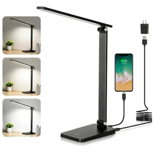 Best World LED Black Desk Lamp with USB Charging Port | 8W 5000K Cool White Light thumbnail 1