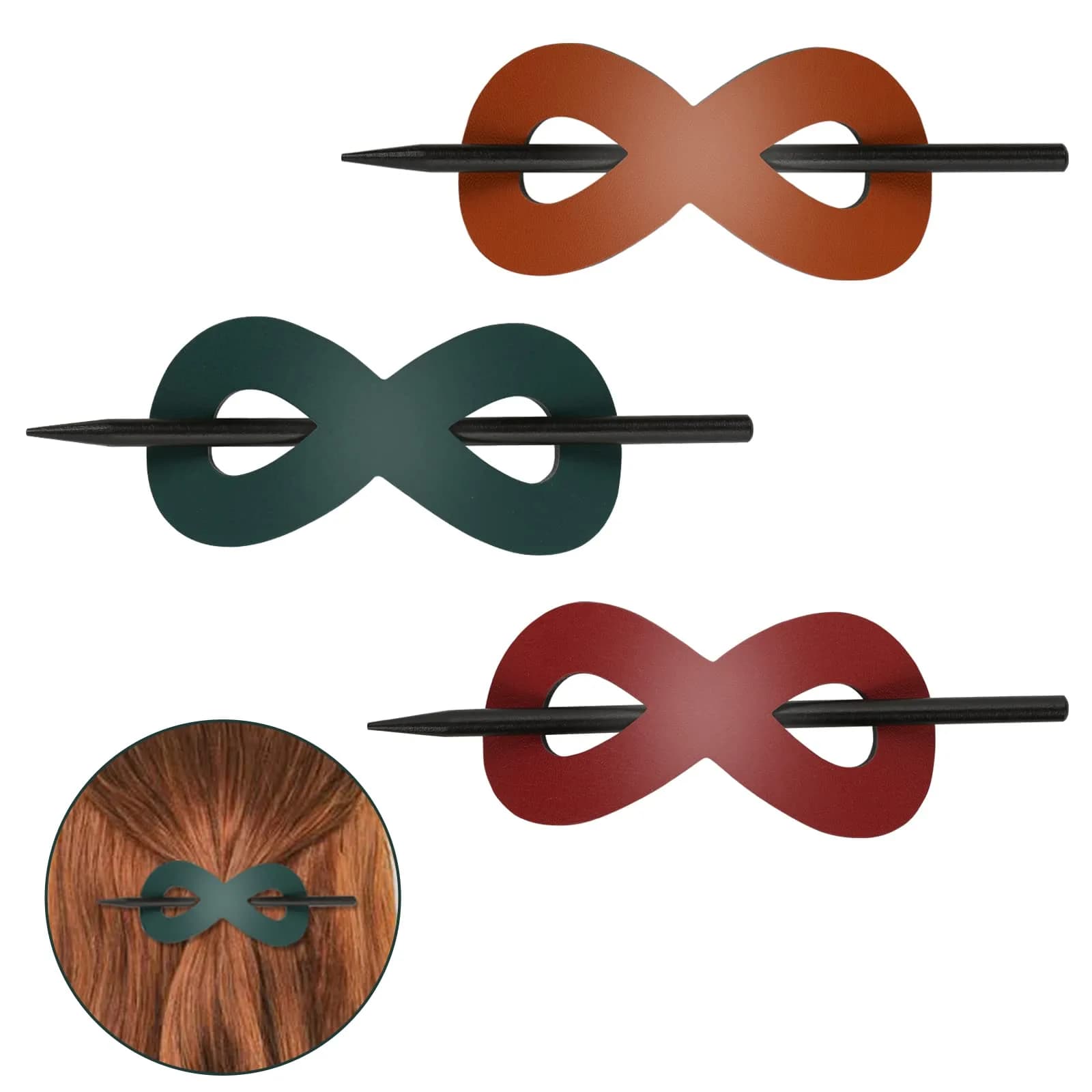 UHOMENY Leather Hair Barrettes 3 Pack | Elegant Faux Leather Hair Clips for Women