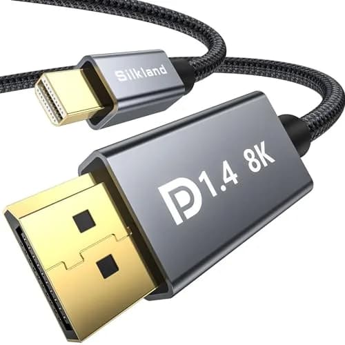 Silkland 8K Mini DisplayPort to DisplayPort 1.4 Cable 2.0m (6.6FT) | 32.4Gbps HBR3, HDR, G-Sync, FreeSync thumbnail 1