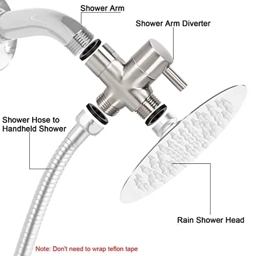 NearMoon Solid Brass G1/2" Shower Arm All Metal Universal 3-Way Diverter Valve for Handheld and Fixed Head, Brushed Nickel thumbnail 2