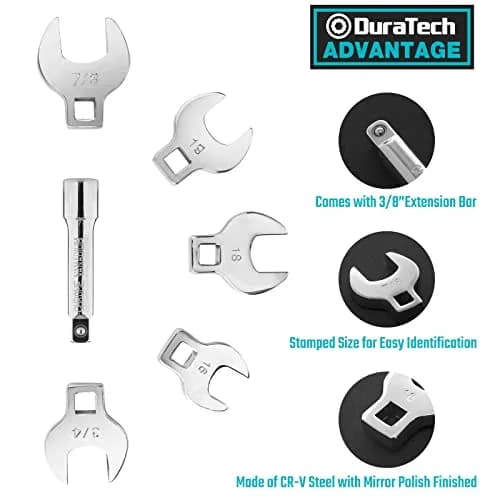 DURATECH 19-Piece 3/8" Drive Crowfoot Wrench Set with 2 Extension Bars | Metric & SAE for Tight Spaces thumbnail 2