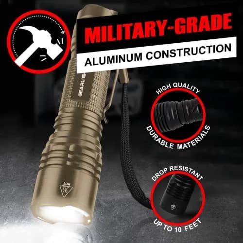 GearLight TAC LED Flashlight Pack - 2 Compact Tactical Flashlights with High Lumens for Outdoor & Emergency Use - Desert Tan thumbnail 5