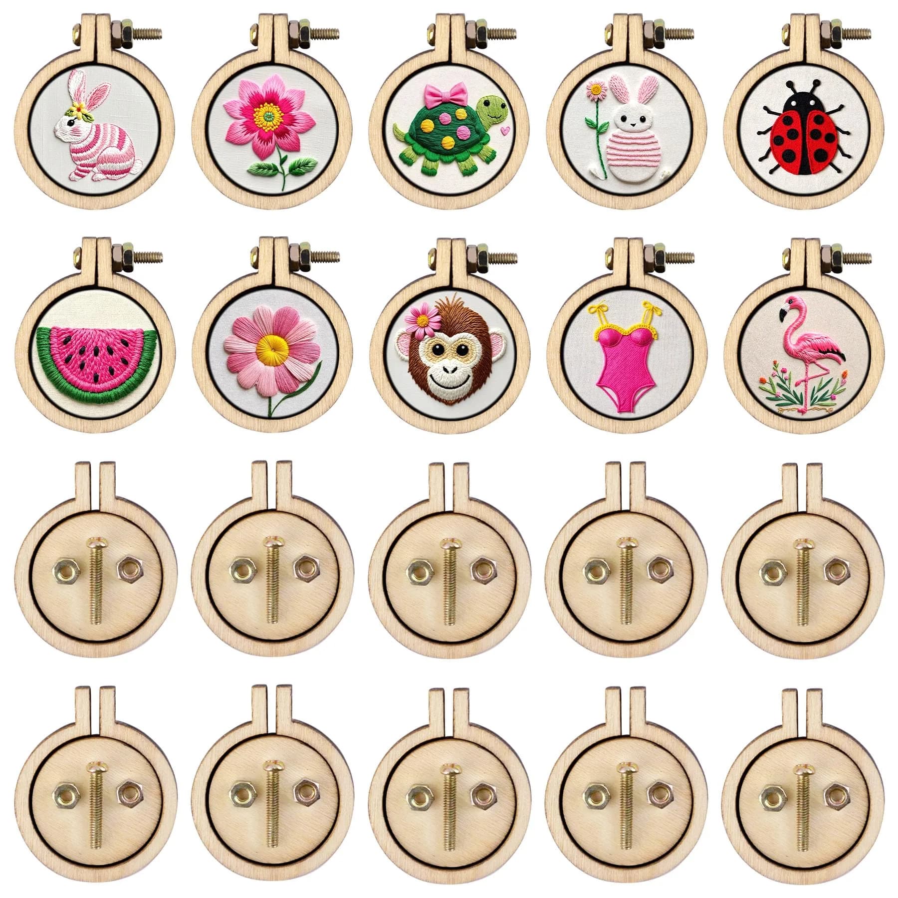 Framendino Mini Embroidery Hoops 40 Pack | Tiny Round Wood Cross Stitch Rings for Crafts & Jewelry — 1.18"x0.98"
