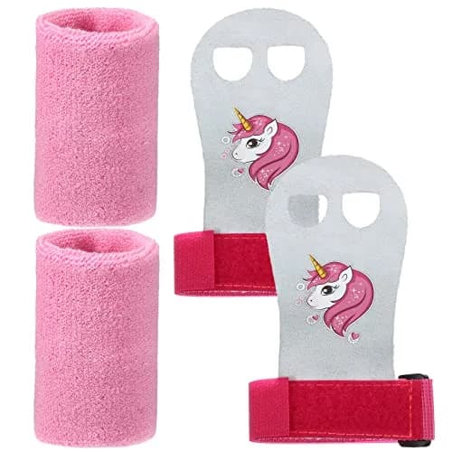 Skylety Gymnastic Grips for Kids, Unicorn Pattern with Pink Wristbands | Comfortable, Adjustable Fit thumbnail 1