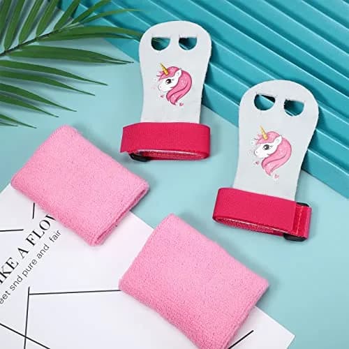 Skylety Gymnastic Grips for Kids, Unicorn Pattern with Pink Wristbands | Comfortable, Adjustable Fit thumbnail 6