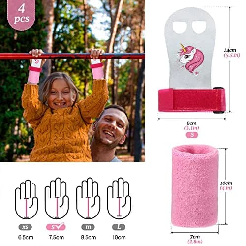 Skylety Gymnastic Grips for Kids, Unicorn Pattern with Pink Wristbands | Comfortable, Adjustable Fit thumbnail 2