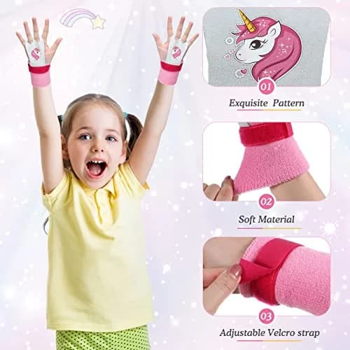 Skylety Gymnastic Grips for Kids, Unicorn Pattern with Pink Wristbands | Comfortable, Adjustable Fit thumbnail 3