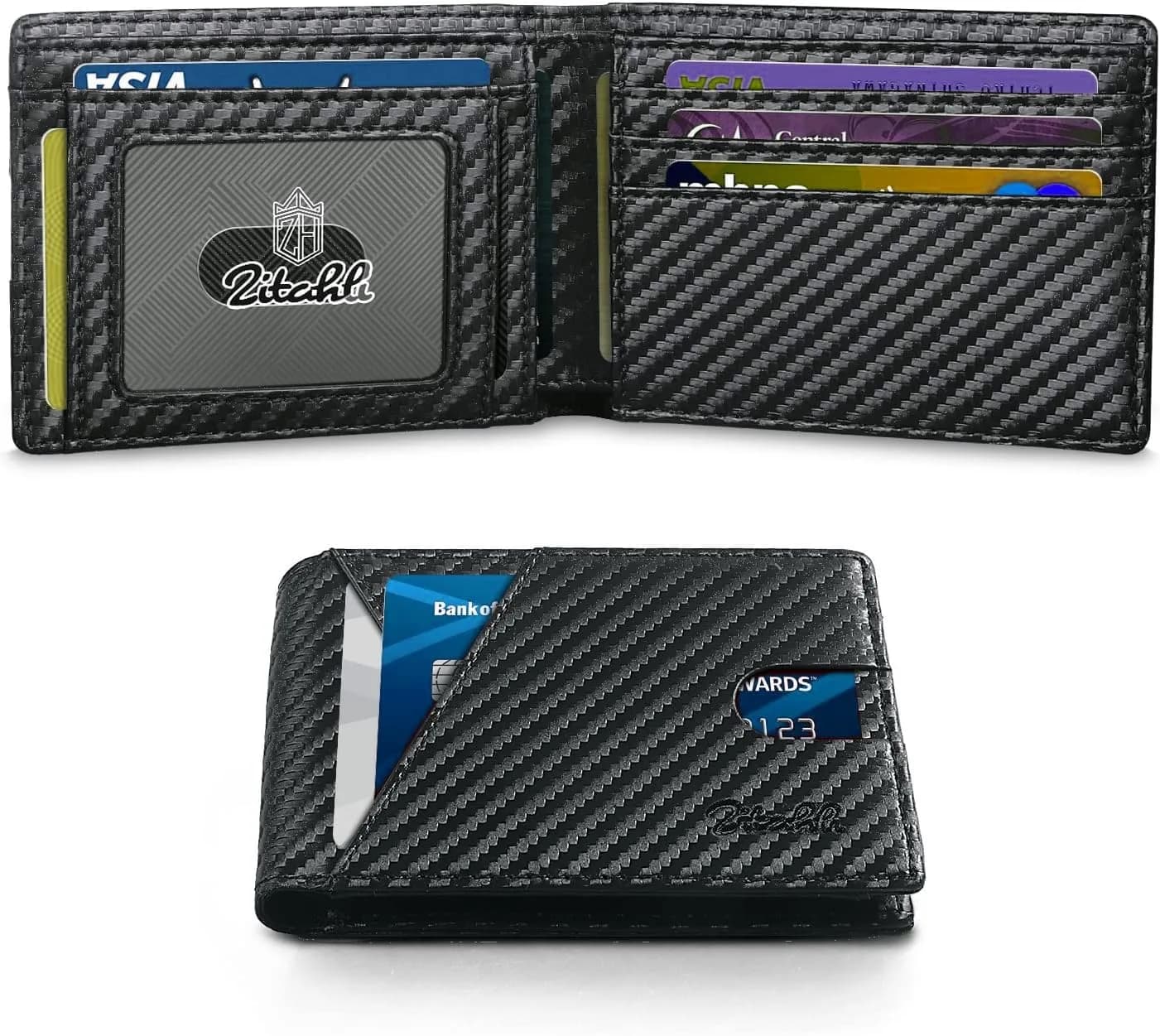Zitahli Slim RFID Leather Bifold Wallet for Men, Carbon Black | 11.2 cm (4.4 in) x 8 cm (3.1 in) x 1.2 cm (0.5 in)