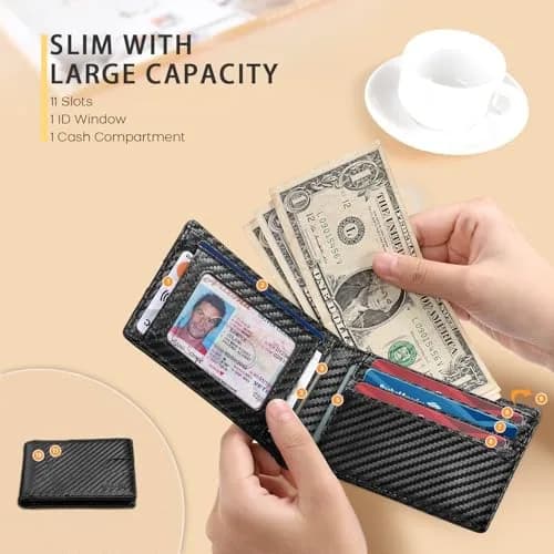 Zitahli Slim RFID Leather Bifold Wallet for Men, Carbon Black | 11.2 cm (4.4 in) x 8 cm (3.1 in) x 1.2 cm (0.5 in) thumbnail 5