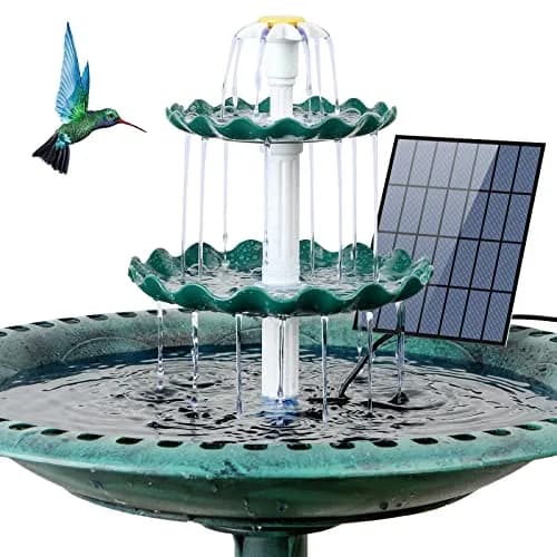 AISITIN 3 Tiered Bird Bath with 3.5W Solar Water Pump & Fountain | Green Plastic thumbnail 1