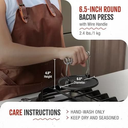 Victoria Round Cast-Iron Meat Press with Wire Handle 2.4 lbs | Preseasoned, Durable & Versatile thumbnail 6