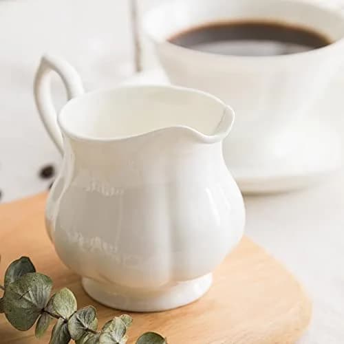 Bicuzat White Flower Shape Porcelain Sugar Bowl and Creamer Set with Lid 210ml (7 OZ) | Elegant Tableware for Tea Parties thumbnail 3