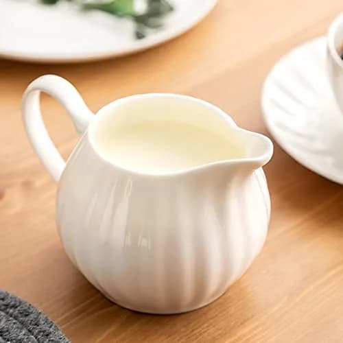 Bicuzat White Strip Porcelain Sugar Bowl and Creamer Set with Lid, 10 OZ & 13 OZ | Elegant Serveware for Indian Homes thumbnail 6