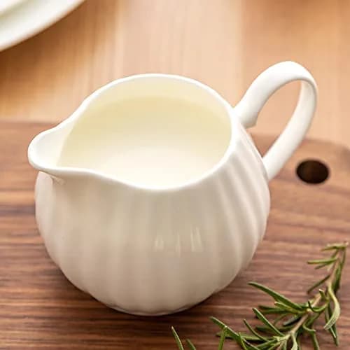 Bicuzat White Strip Porcelain Sugar Bowl and Creamer Set with Lid, 10 OZ & 13 OZ | Elegant Serveware for Indian Homes thumbnail 7