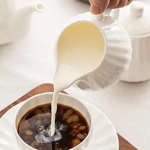 Bicuzat White Strip Porcelain Sugar Bowl and Creamer Set with Lid, 10 OZ & 13 OZ | Elegant Serveware for Indian Homes thumbnail 9