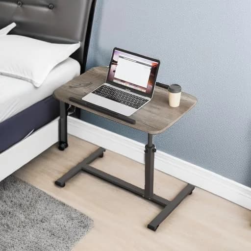 Furist Adjustable Overbed Bedside Table with Wheels, Oak Grey | 93cm (36.6") Height | Modern Style thumbnail 6