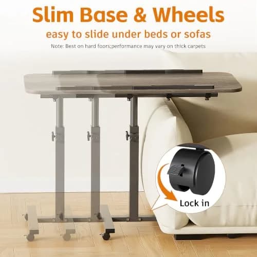 Furist Adjustable Overbed Bedside Table with Wheels, Oak Grey | 93cm (36.6") Height | Modern Style thumbnail 10
