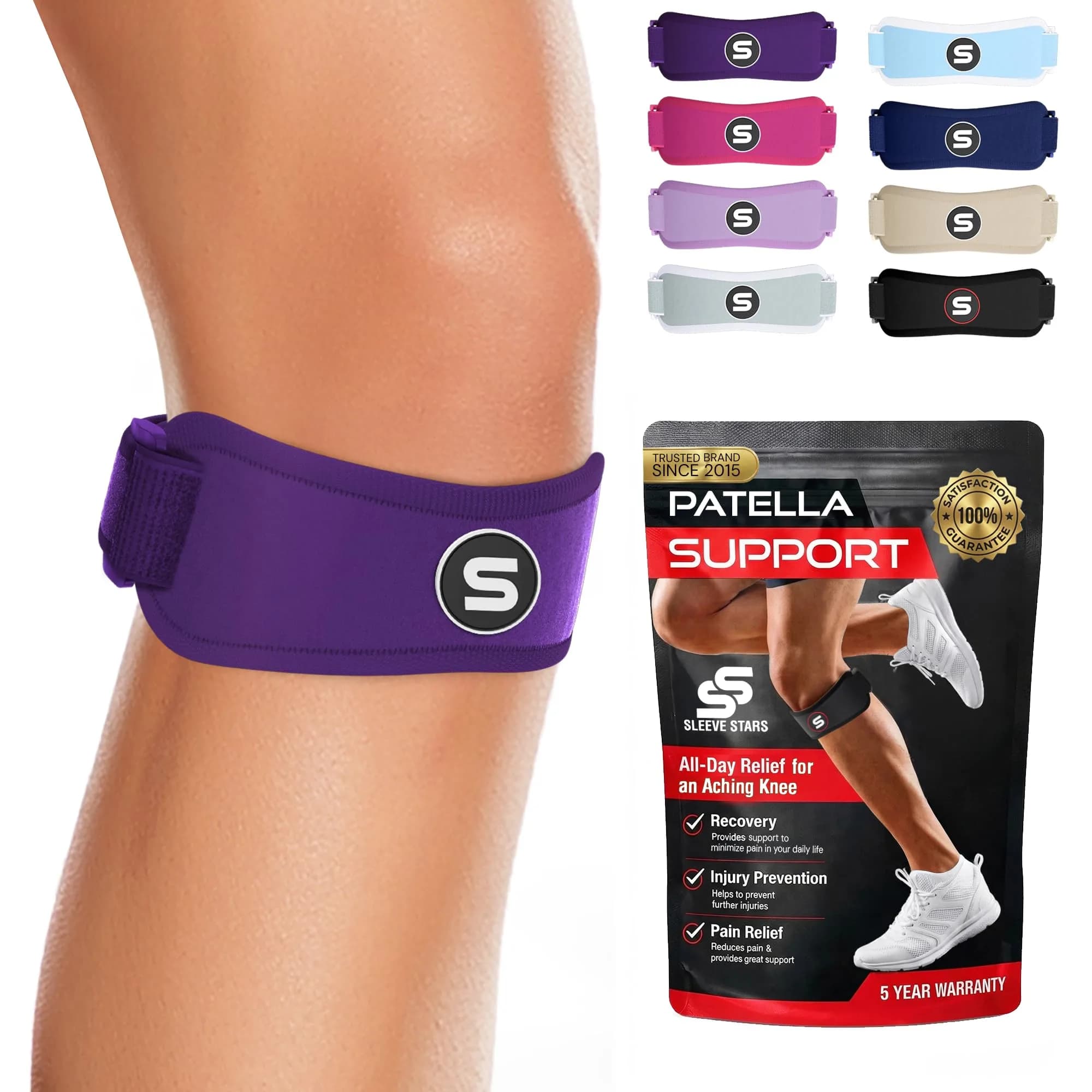 Sleeve Stars Patellar Tendon Support Strap Osgood Schlatter Knee Brace for Youth, Women & Men, Black | Adjustable Fit for Pain Relief — Dark Purple / Adults