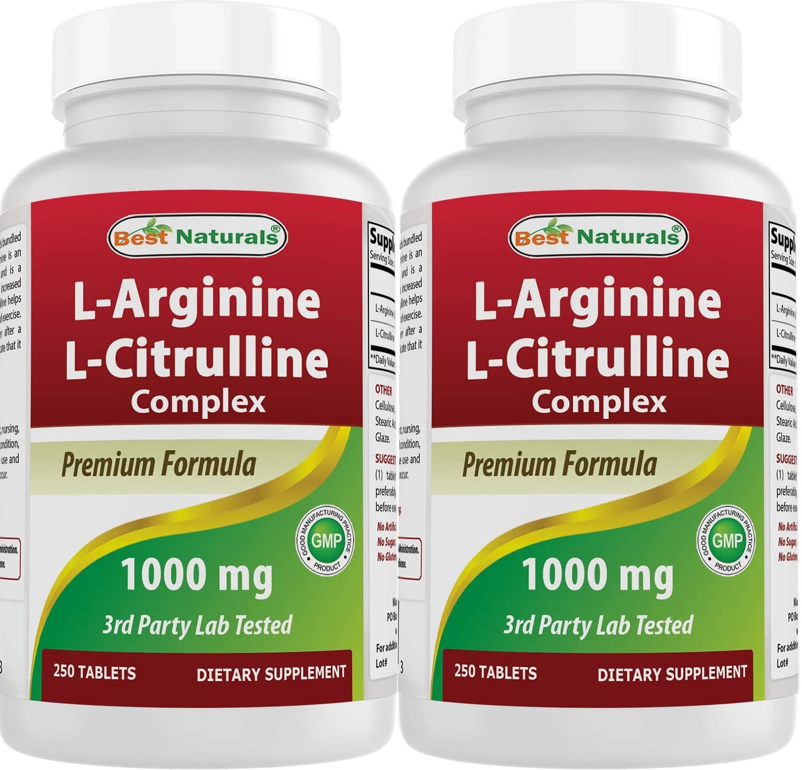 Best Naturals L-Arginine L-Citrulline Complex 1000 mg 500 Tablets (250 Count x 2) | 3rd Party Tested for Purity & Quality