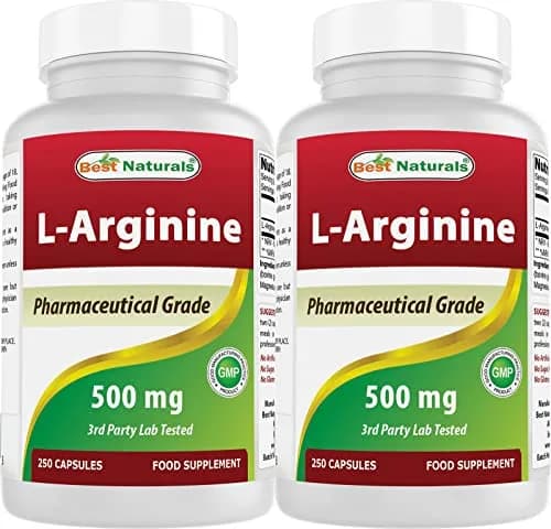 Best Naturals L-Arginine 500mg 250 Capsules | 2-Pack, Unflavoured, USA Import thumbnail 1