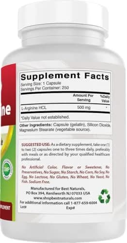 Best Naturals L-Arginine 500mg 250 Capsules | 2-Pack, Unflavoured, USA Import thumbnail 6