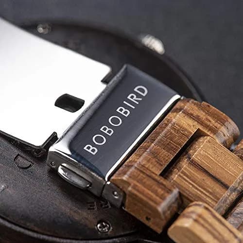 BOBO BIRD Yellow Dial Men's Zebra Wooden Quartz Watch 45.6mm (1.79in) | Week & Date Display Handmade Casual Watch thumbnail 8